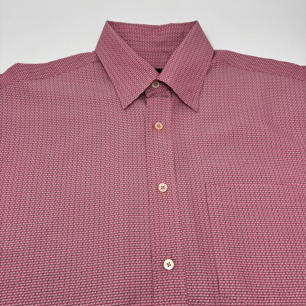 Bugatchi Mens Medium Pink Gray Check Short Sleeve Button Up Shirt